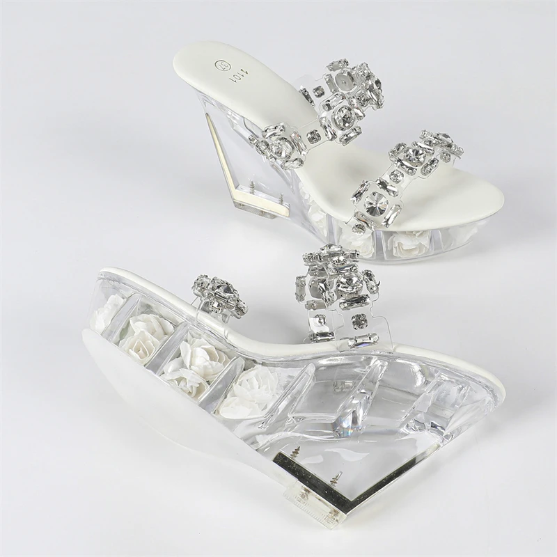 

Aneikeh/пикантные очень высокие сабо, плетеные шлепанцы на танкетке, летние прозрачные туфли с открытым носком, женские сандалии на каблуке