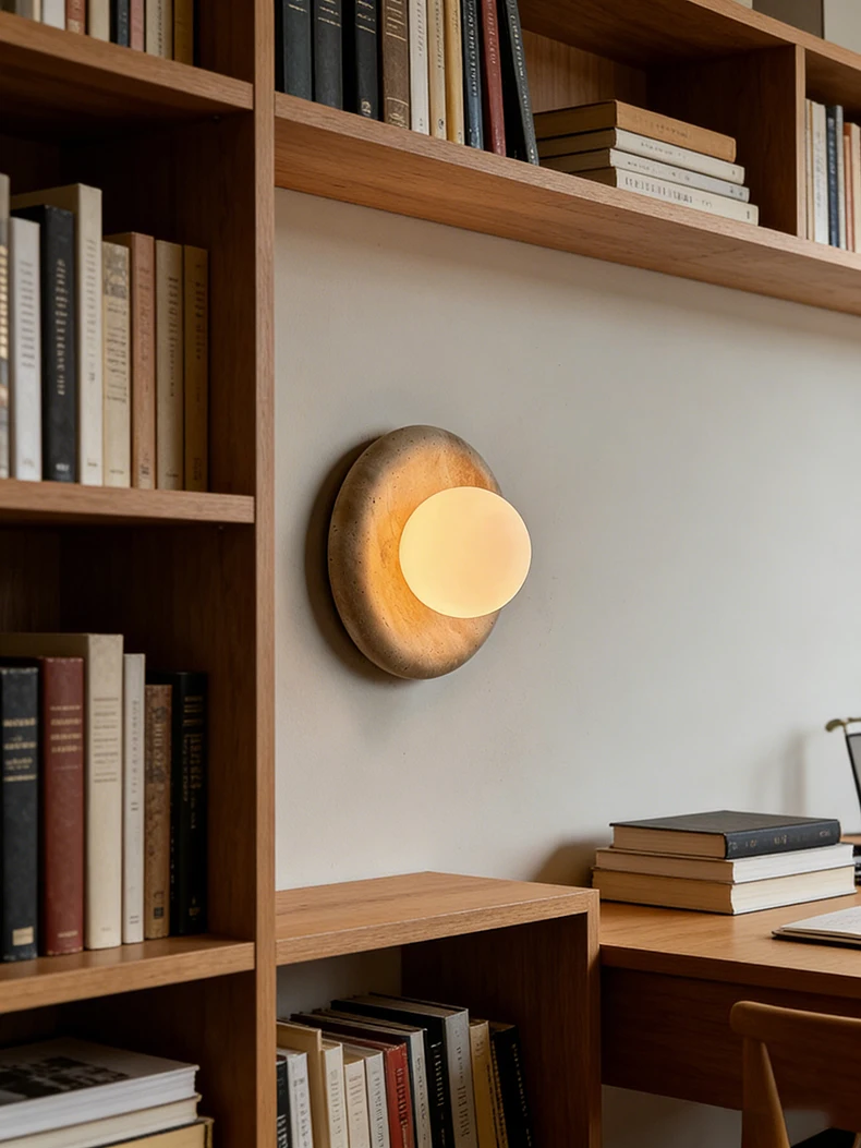 Round Real Stone Wall Light White Glass G9 Bulb Indoor