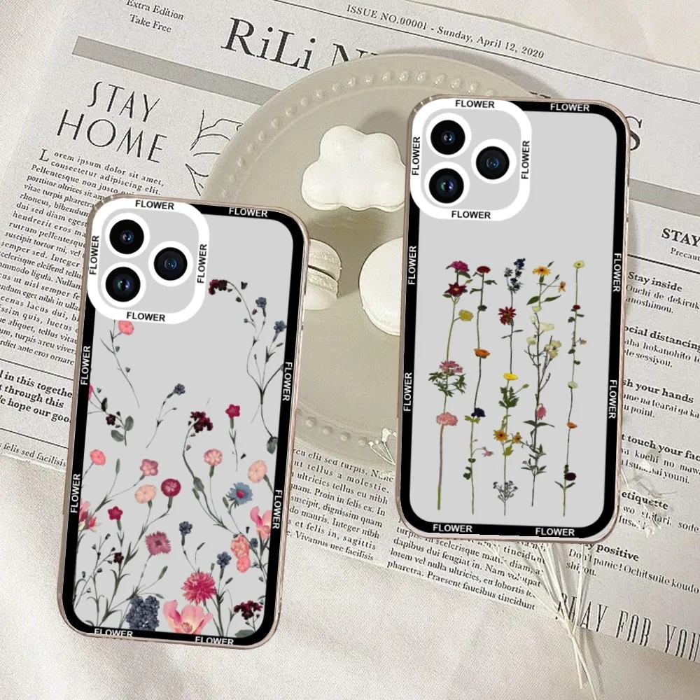 Luxury Vintage Flower Pattern INS  Simple Phone Case For Samsung S20 S21 S22 S23 ULTRA PLUS LITE Transparent Shell