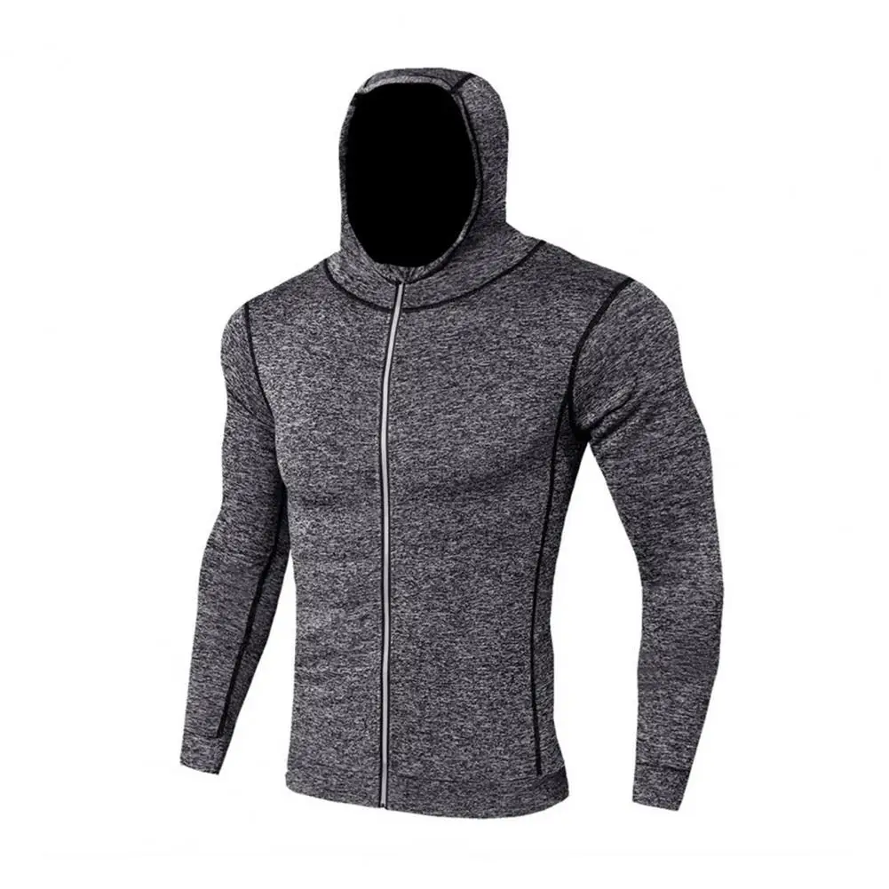 Męska kurtka z kapturem i zamkiem błyskawicznym męska szybkoschnący sportowy płaszcz z kapturem Slim Fit rozpinany sweter na siłownię Outdoor