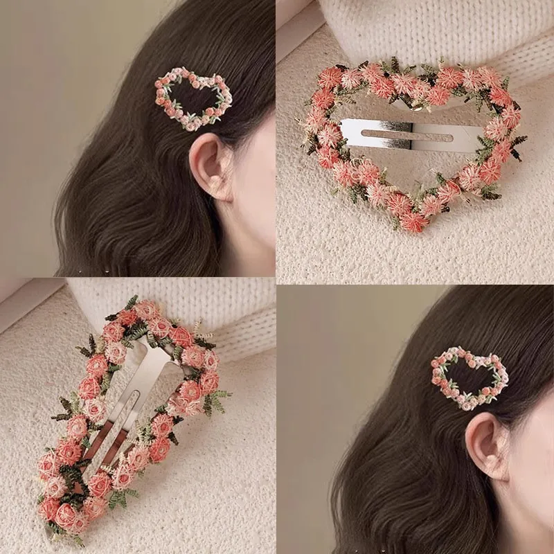 

New Pink Love Flowers Grab Hair Clip Korean Ins Sweet Side Bangs Clip Fairy Hairpins Claw Clip Hair Accessories for Women Girls