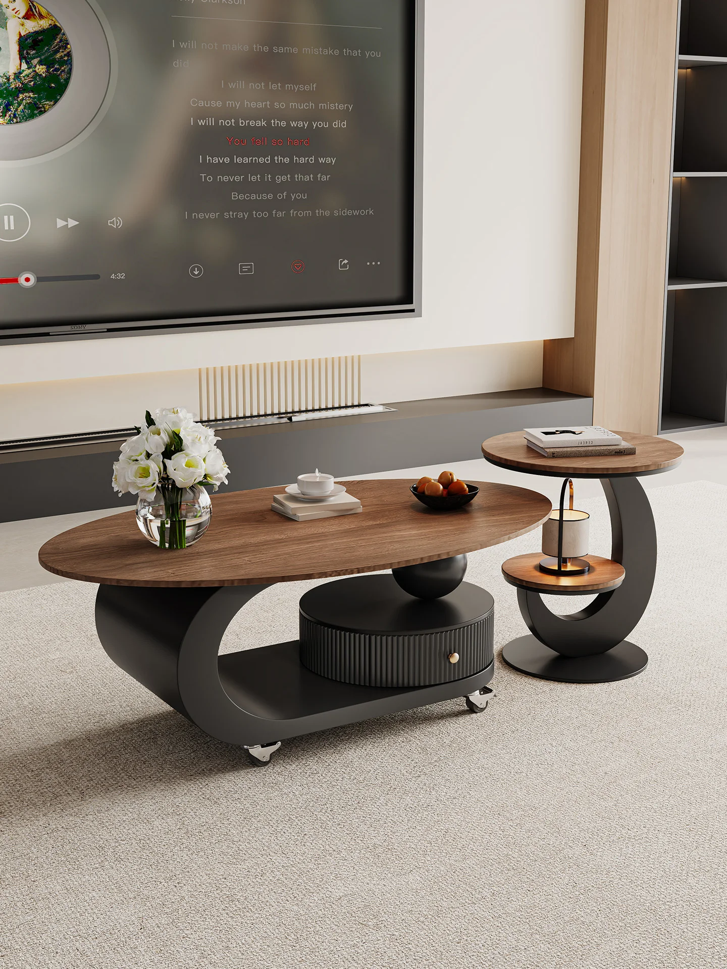 

Wheel, coffee table, living room, household, removable, rock slab, coffee table, combination