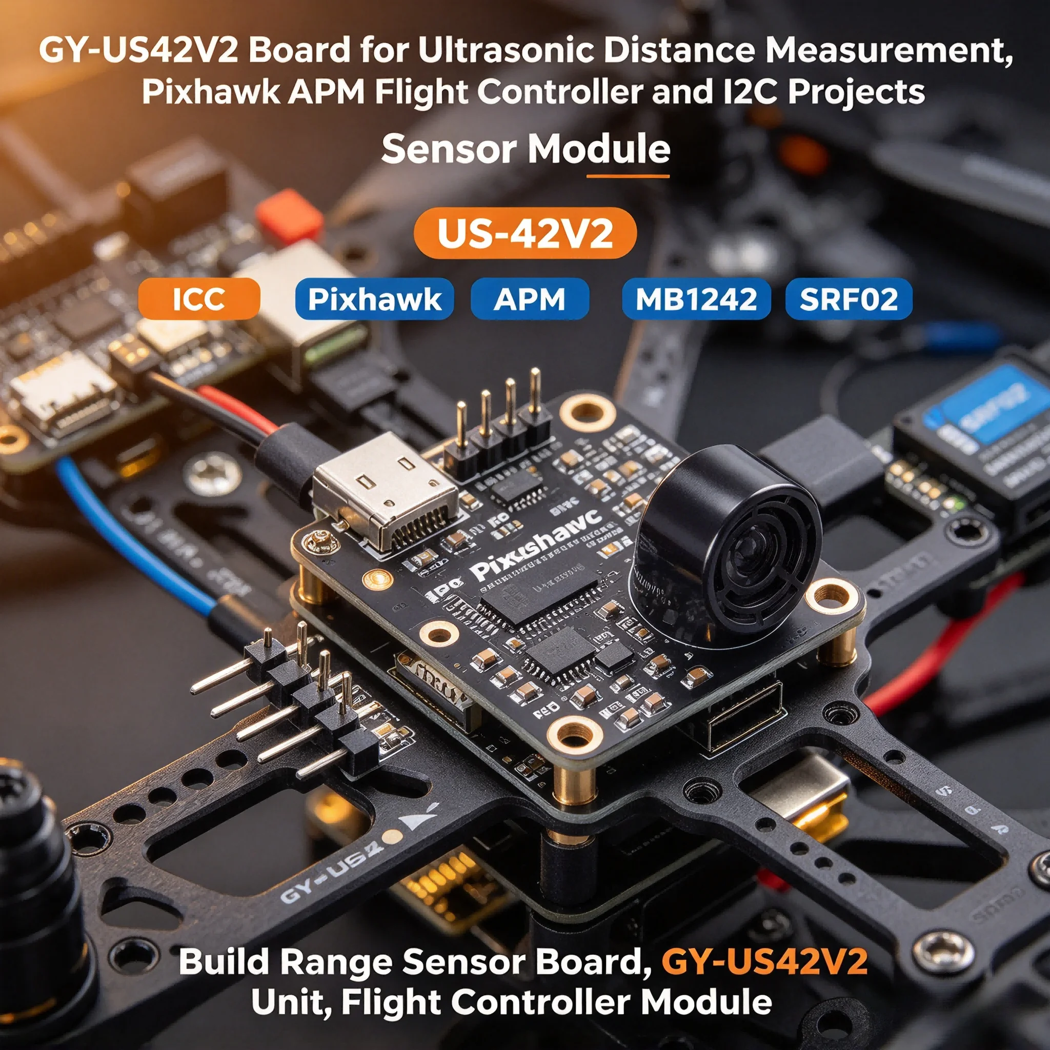 5Pcs GY-US42V2 Ultrasonic Distance Sensor Module for Pixhawk APM Flight Controller, IIC I2C, Replace MB1242 SRF02
