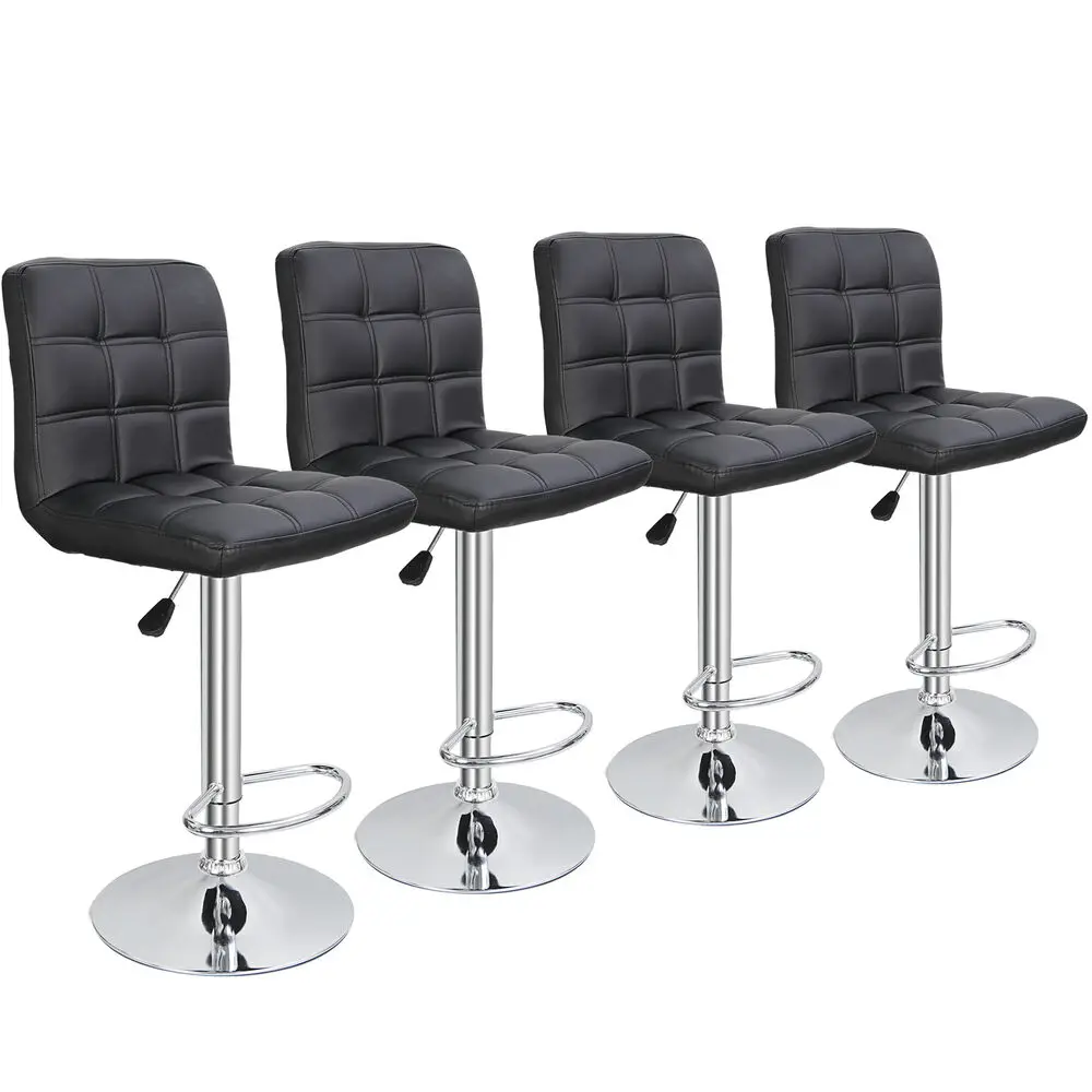 Set of 4 Adjustable Modern Swivel Bar Stools Dining Chair Counter Height Black