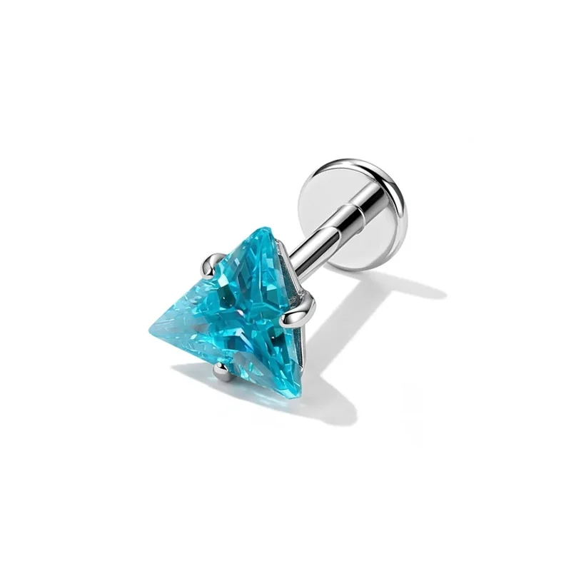 Triangle CZ Pink G23 Titanium Labret Studs, Cartilage Jewelry