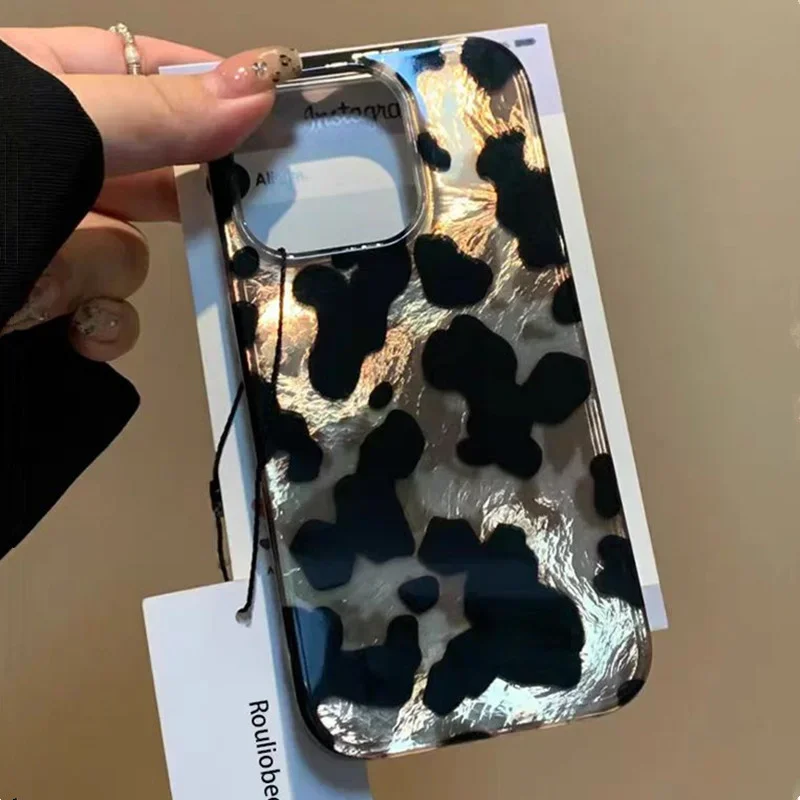 Black Gold Leopard Print Laser Silver Case for IPhone 16 15 14 13 12 11 Pro Max XS XR X SE 7 8 Plus Hard Vortex Pattern Cover