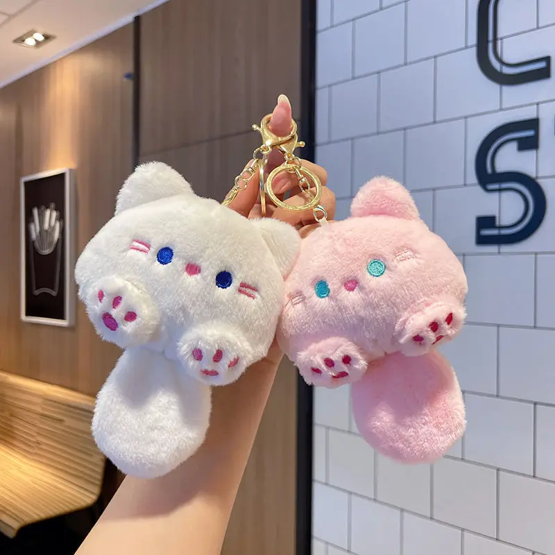 Adorável brinquedo de chaveiro de pelúcia de gato, pingente de chaveiro para bolsa mochila bagagem coleira de animal de estimação, presente de boneca bonito para estudantes meninas mulheres