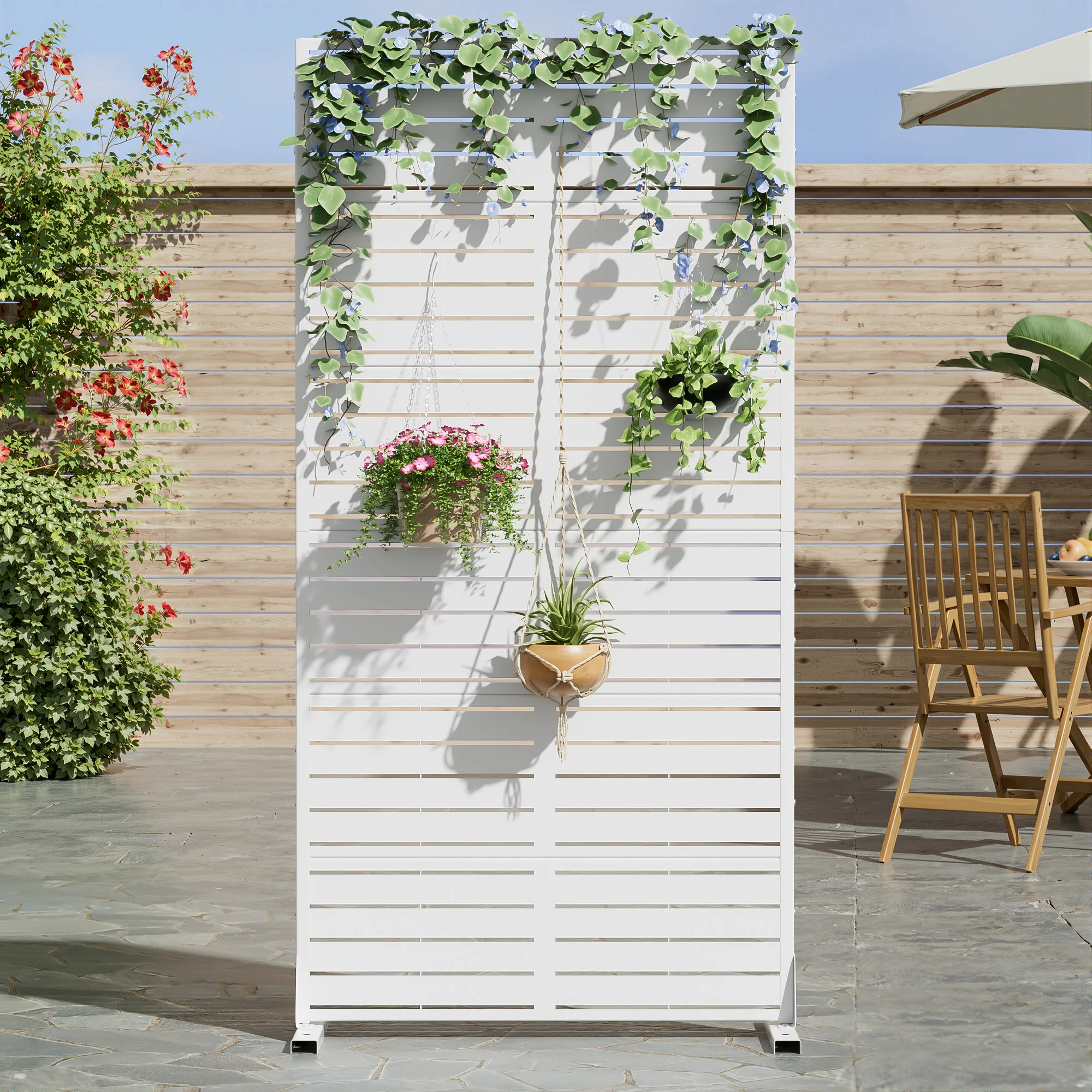 16 in. D x 35 in. W x 72 in. H White Galvanized Steel Outdoor Privacy Screen Decorative Metal Fence Panel