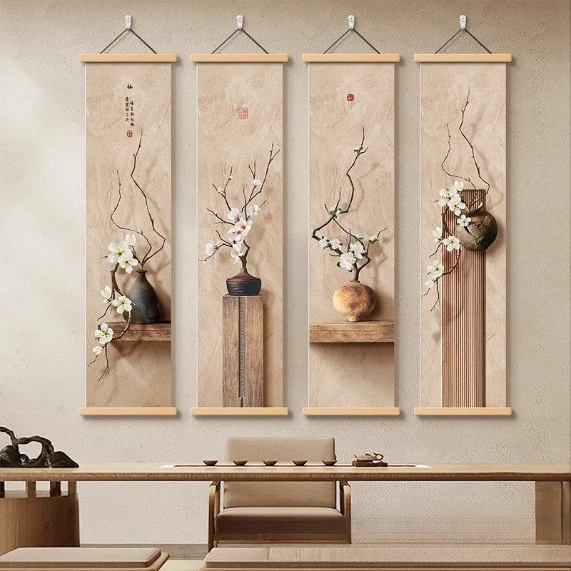Chinese style entrance decorative painting corridor aisle long hanging painting high sense zen tea room background wall mural