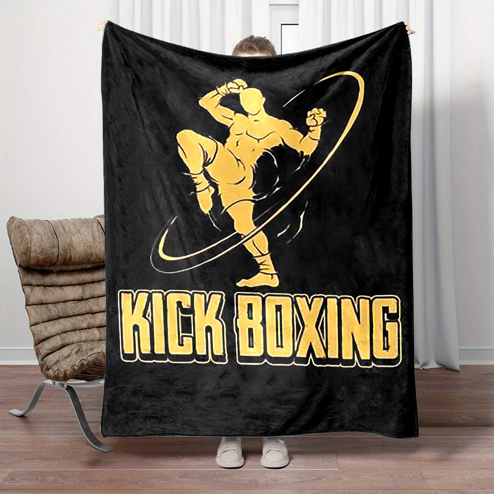 Extra Large Kickboxing Fighter Design Throw Blanket Fleece Gym Workout Martial Arts Sports Giant 150x200cm Gift