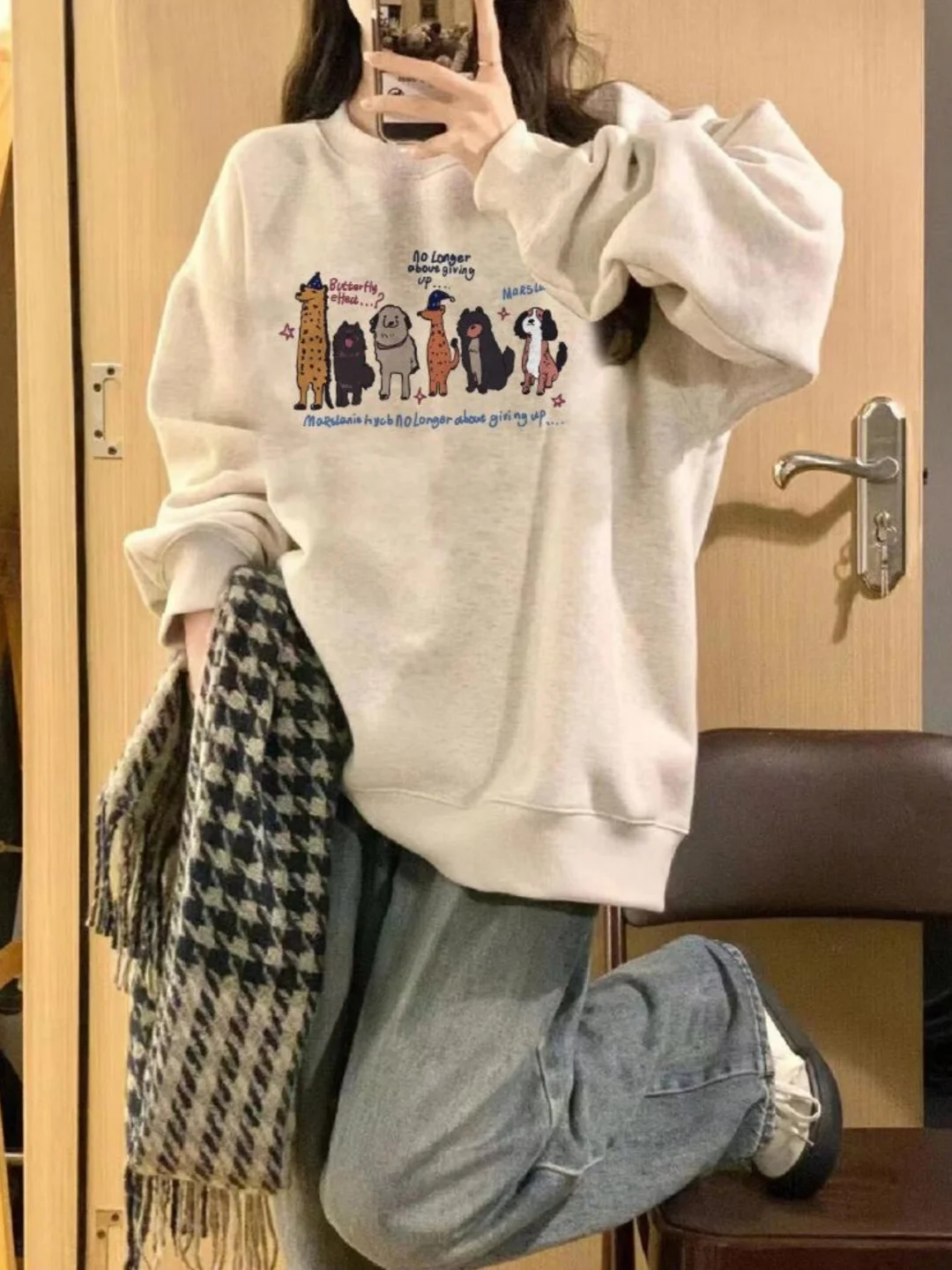 

Американский ретро-свитшот с мультяшным принтом, женский, свободный крой, с длинными рукавами, новый дизайн, весна-осень, удобный, из полиэстера