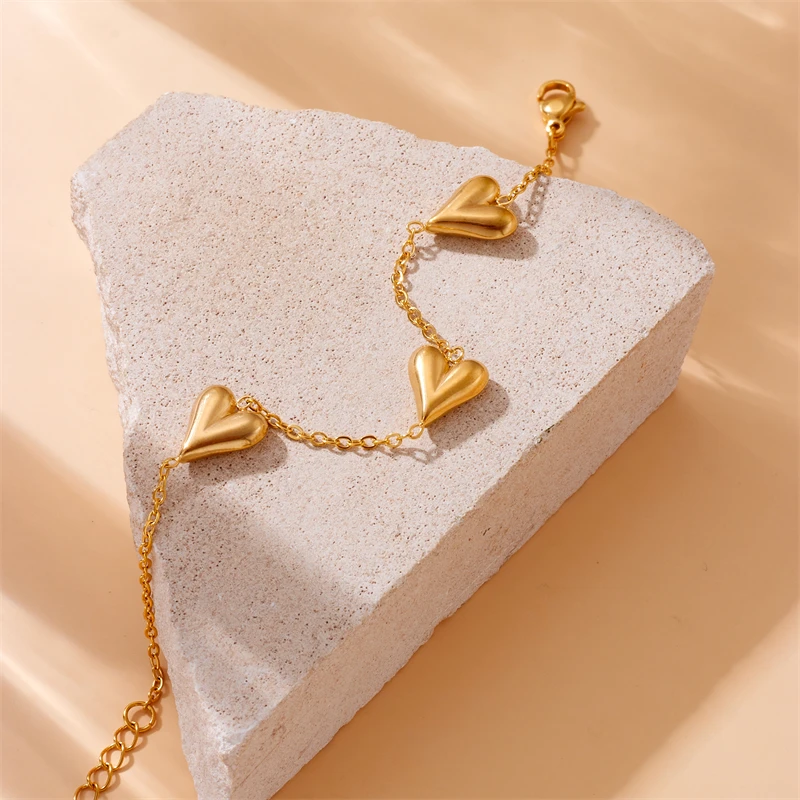 DIEYURO 316L Stainless Steel Vintage Golden Heart Bracelet For Women Fashion Chain New Fashion Wrist Jewelry Girl Birthday Gift