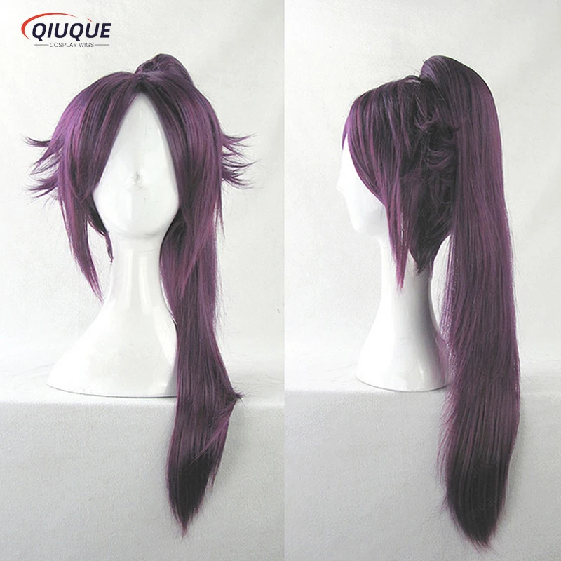 Anime Shihouin Yoruichi Cosplay Wig Long Purple Ponytails Heat Resistant Synthetic Hair Halloween  Wigs + Wig Cap