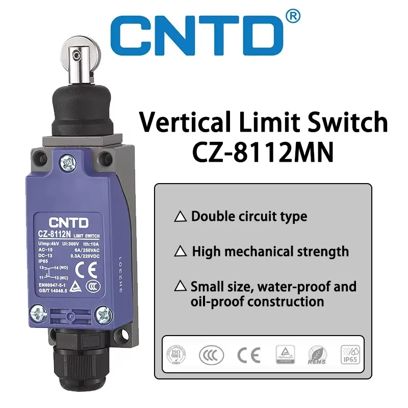CNTD CZ-8112MN IP65 Waterproof Switch Vertical Limit Switch 10A 380V Roller Plunger Product Travel Switch