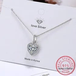 Top Quality 925 Sterling Silver Forever Love Heart Big Single Cz Charm Pendant Necklace Dainty Jewelry for Women Lady Valentine