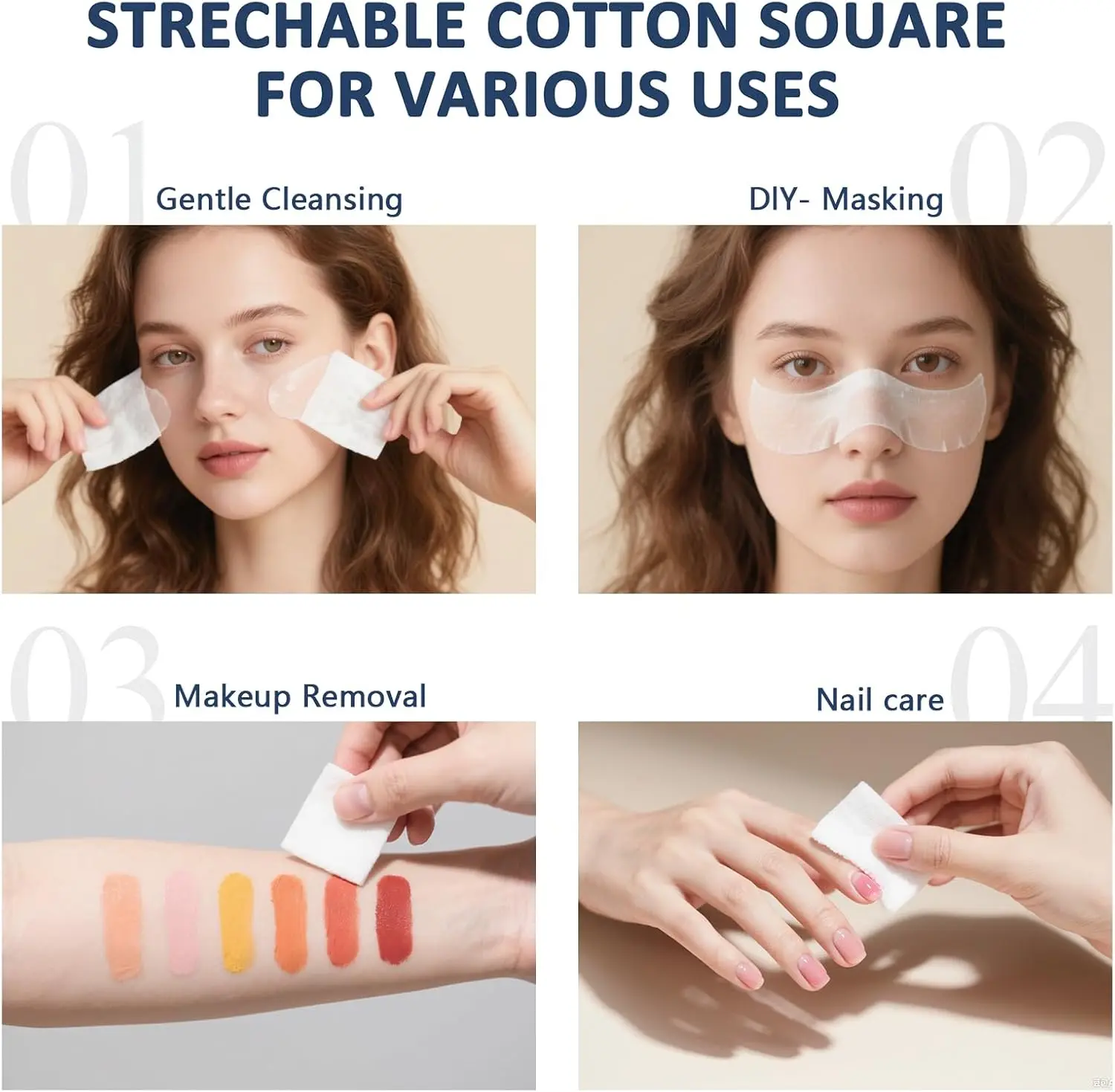 200개 일회용 얇은 화장솜, 얼굴용 신축성 있는 면 물티슈, 얇고 부드러운 화장솜, 메이크업 리무버 화장솜