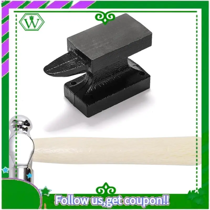 

A18P-Small Horn Anvil Bench Block With Metal Stamping Hammer Black Metal For Jewelry Making & Repairing, Cast Iron Horn Base