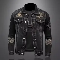 Veste de moto en denim rétro pour hommes, haut décontracté, revers brodé classique, mode Chimadt, printemps et automne, nouveau