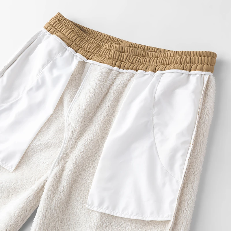 Winter Men's Fleece Casual Pants Khaki Loose Straight Warm Thickened Wide Leg Pants Korean Style Street Lined Fleece Trousers