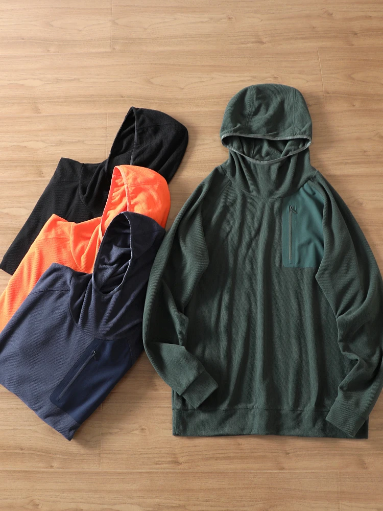 سويت شيرت بقلنسوة للرجال من Blazebaron، نسيج شبكي مخملي صغير، كاجوال للربيع والخريف، فضفاض، لون نقي، كاجوال للأعمال #2