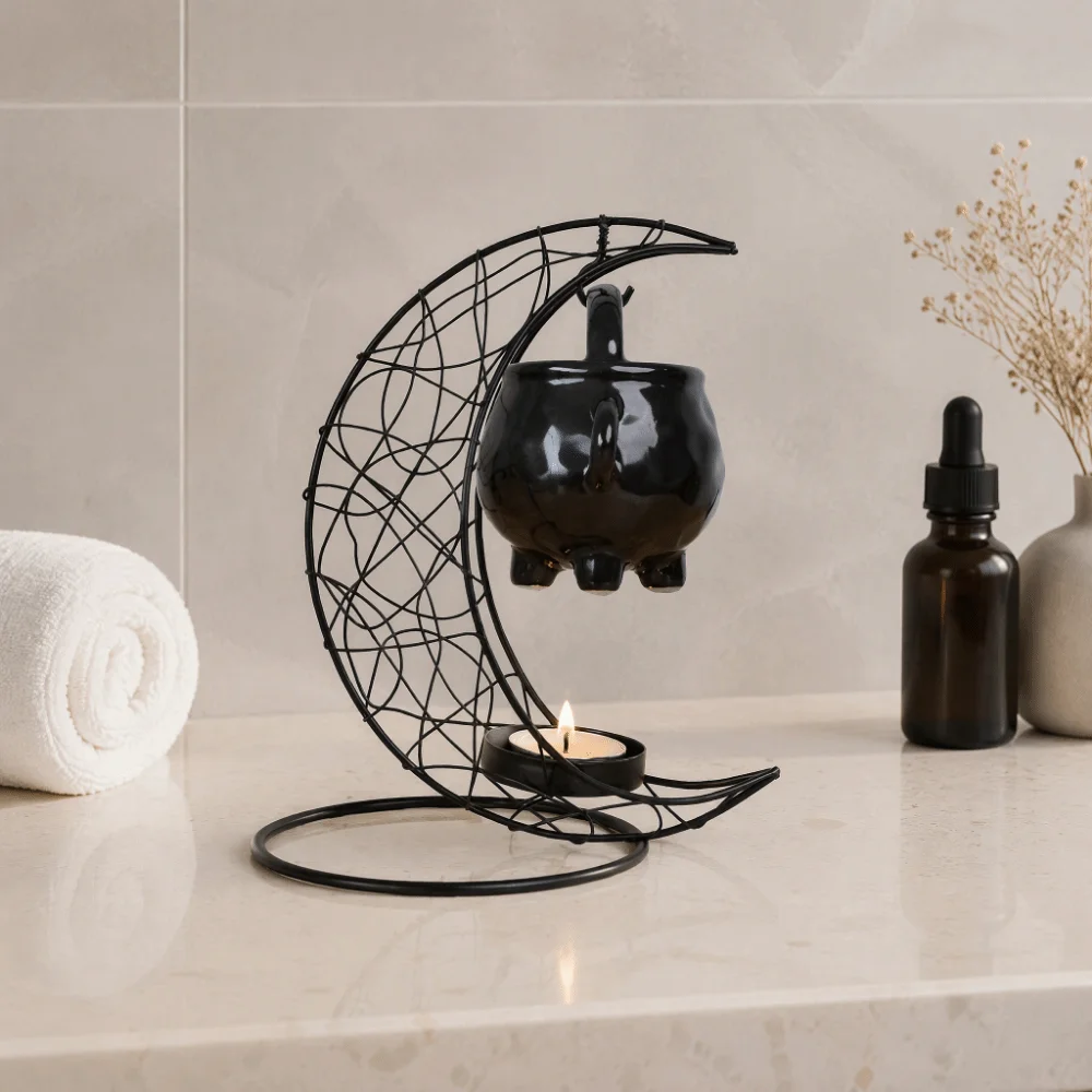 Moon Aromatherapy Stove Hanging Design Ceramic Stove Tealight Holder Iron Material Gift Idea Essential Oil Burner SPA Use