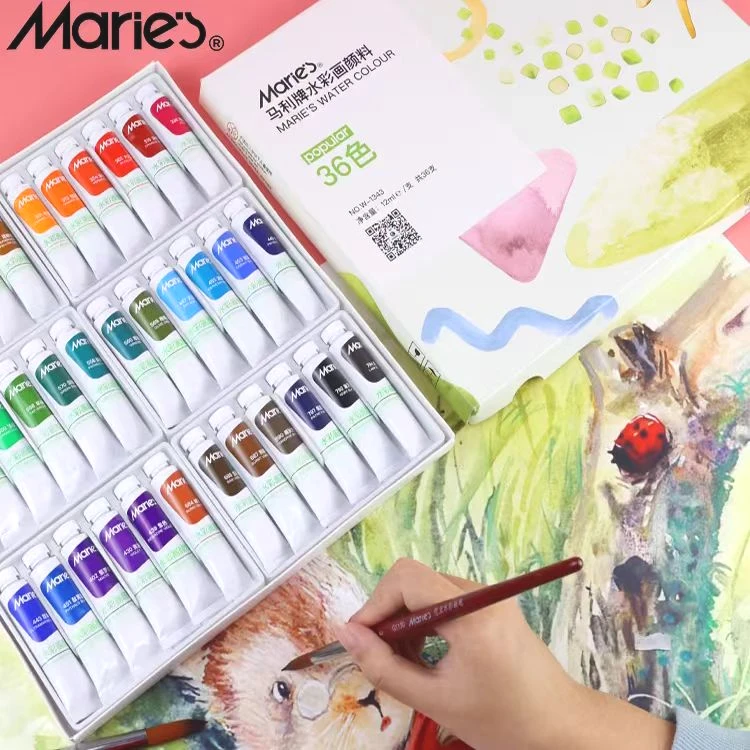 

Marie's Watercolor Paint Set 5ML/12ML Tube 12/18/24/36 Colors Transparent Fine Safe Non-toxic Water Painting Pigments For Kids