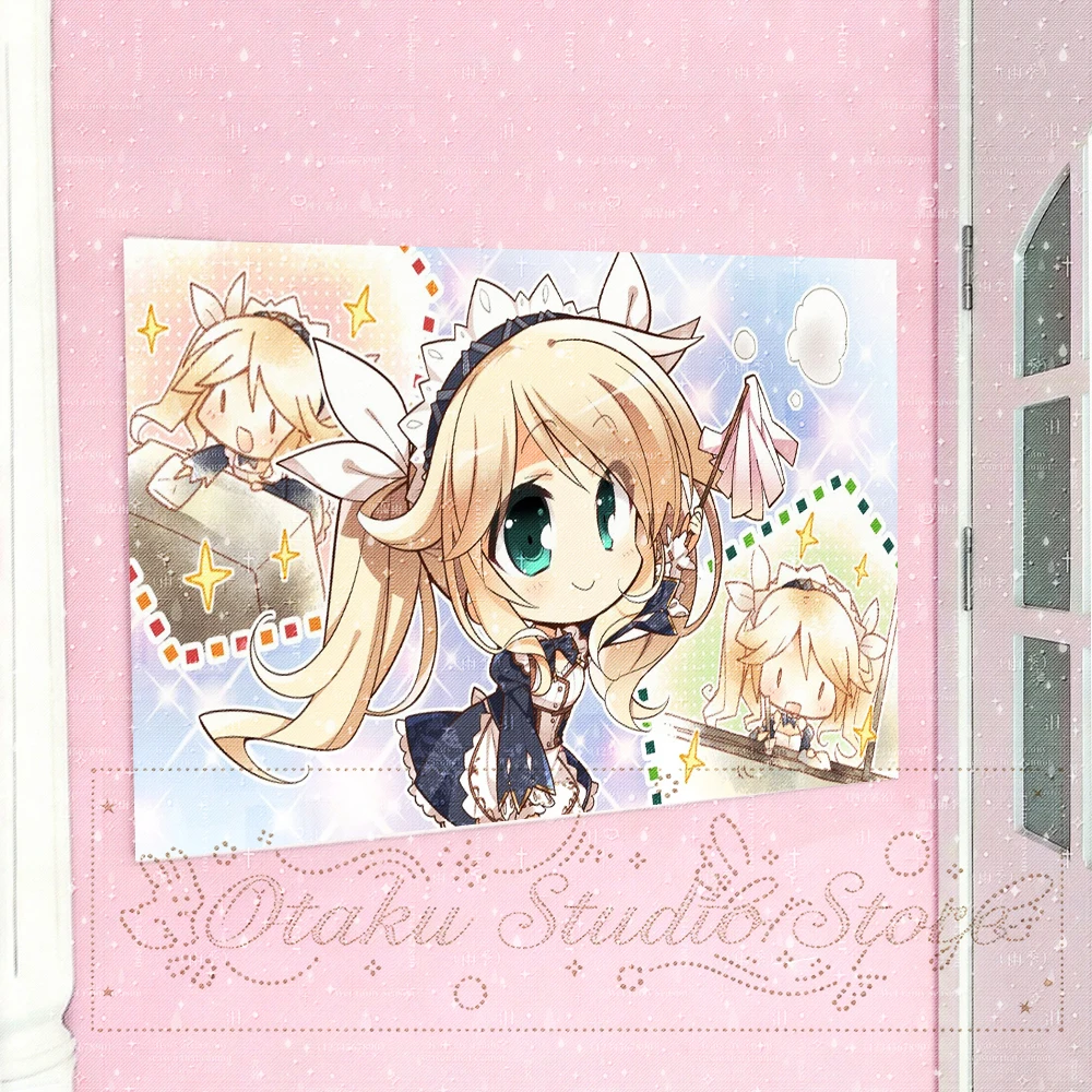ぷっくり Chibi Dorothy Davenport Maid Uniform Anime Vertical Tapestry Cute Cleaning Girl Door Wall Hanging Sparkle Star Border Soft