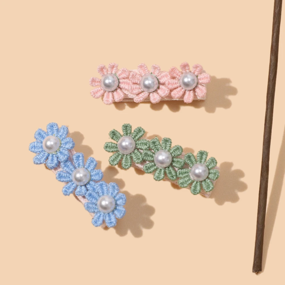 Pearl Hairpins For Baby Girls Flower Hairclip Cute Handmade Hairpins Cotton Barrettes Baby Headwear  Fashion Hair Accessories