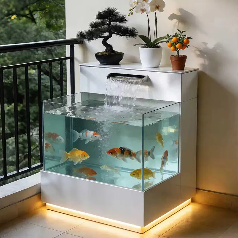 BJ-2 Balcony Stainless Steel Fish Pool Flower Box Metal Water Flow Ornament Outdoor Terrace Courtyard Water View Waterfall