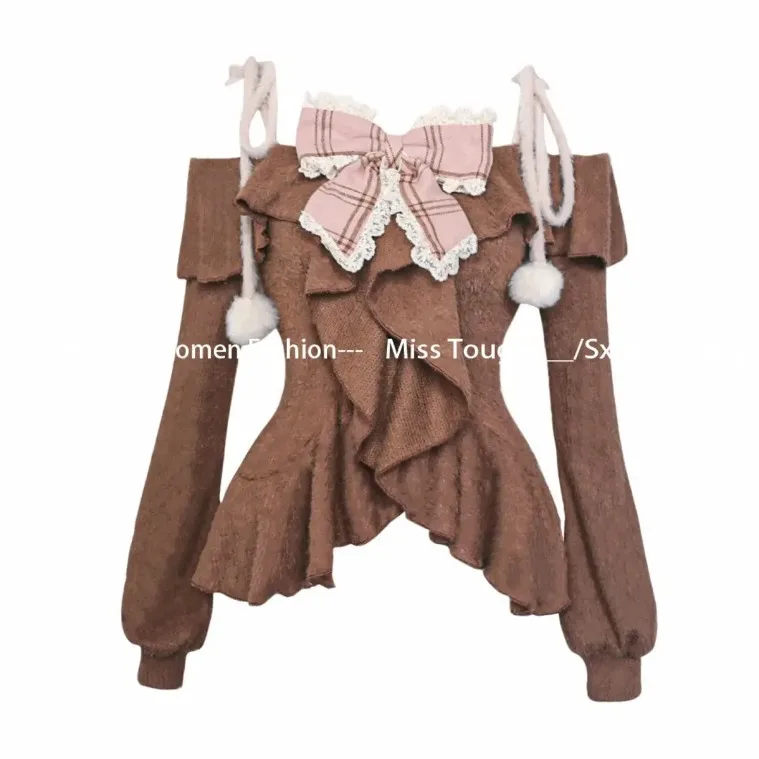 اليابانية Kawaii خمر الدعاوى النساء Y2k محبوك سترة + منقوشة التنانير الصغيرة 2000s ريترو 2 قطعة تنورة مجموعات الربيع ملابس أنيقة