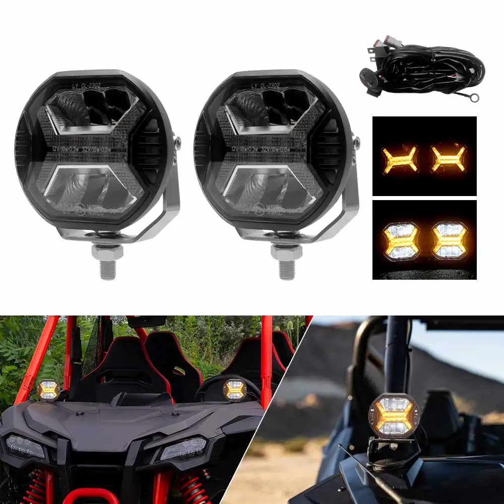 Amber DRL Car Work Light Spotlight 48W High Beam For Truck Tractor Off-road Jeeps SUV ATV Trailers Engineering Vehicle 1 Pair