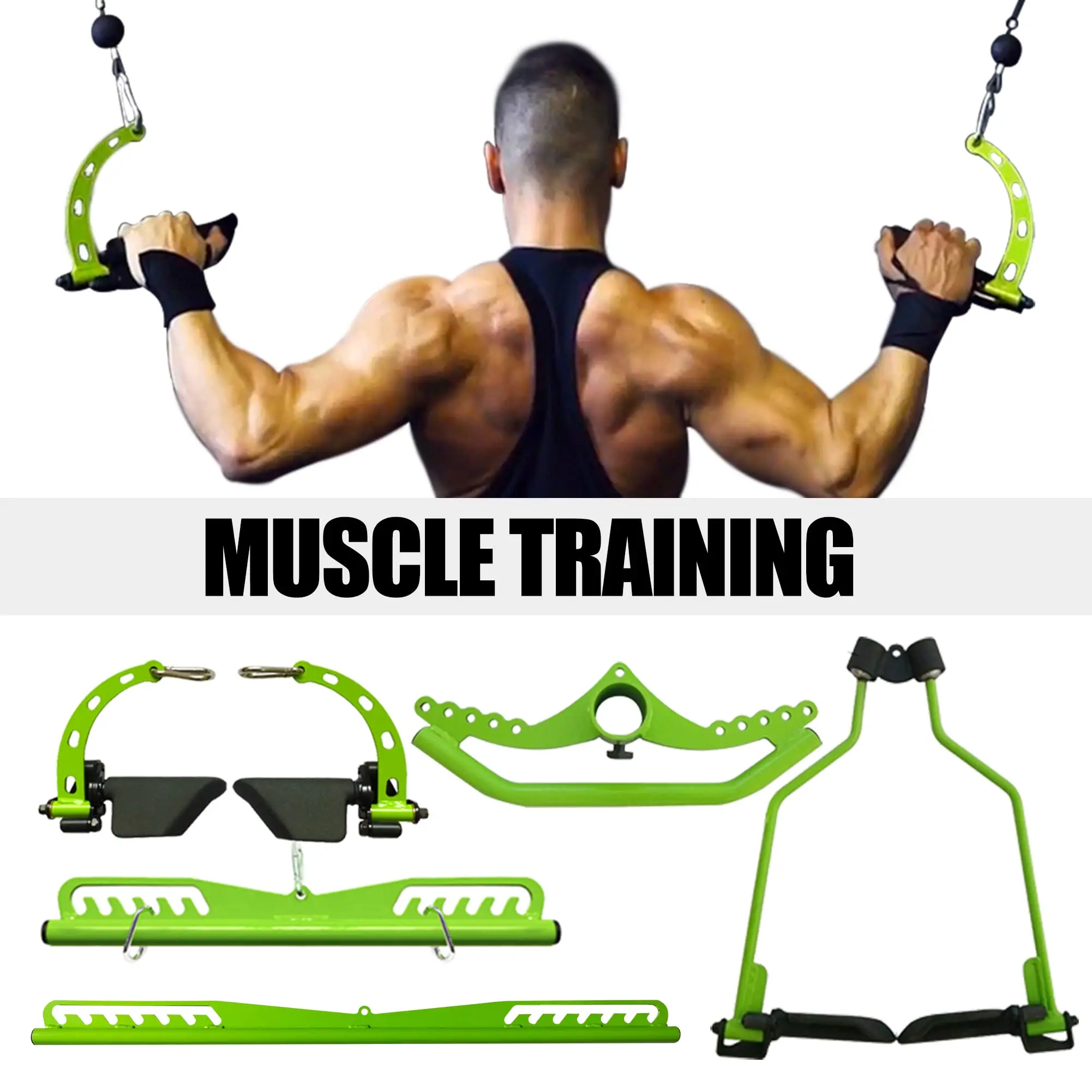 Fitness LAT Pull Down T/V Bars Back Strength Training Handle Cable Machine Attachment Biceps Triceps Arm Exercise Accessories