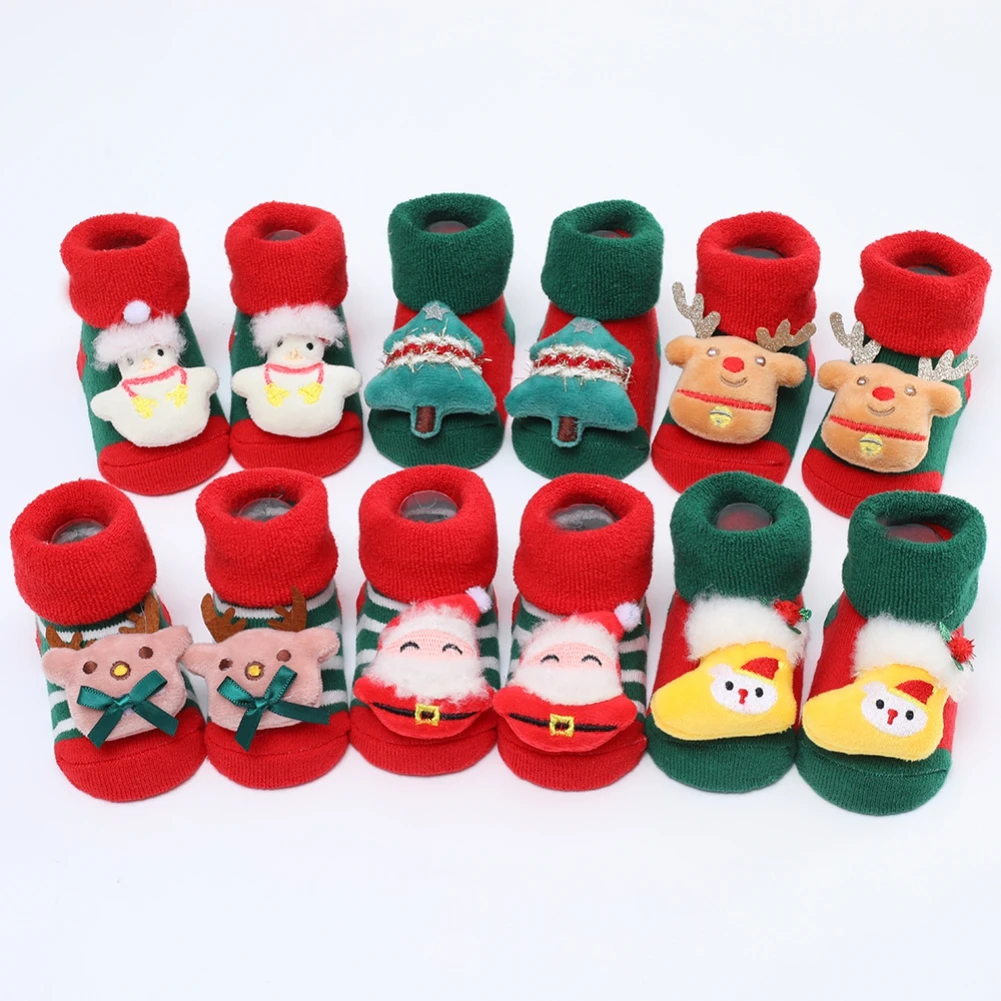 Xmas Baby Socks Winter Warm Thick Terry Socks for Newborn Cartoon Santa Elk Anti Slip Floor Socks Baby Boys Girls Sock