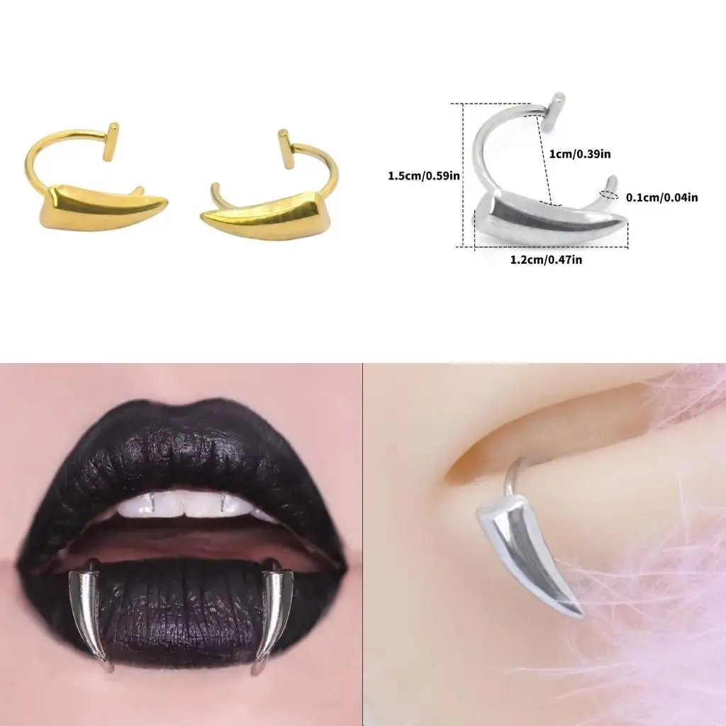

Sturdy Stainless Steel Fang Lip Rings No Piercing Jewelry For Fashion Lovers