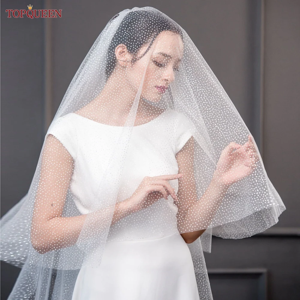 

TOPQUEEN V90 Silver Glitter Wedding Veil Short Bridal Veils 2 Tier Wedding Shiny Bride to be Veil Bachelorette Party Accessories