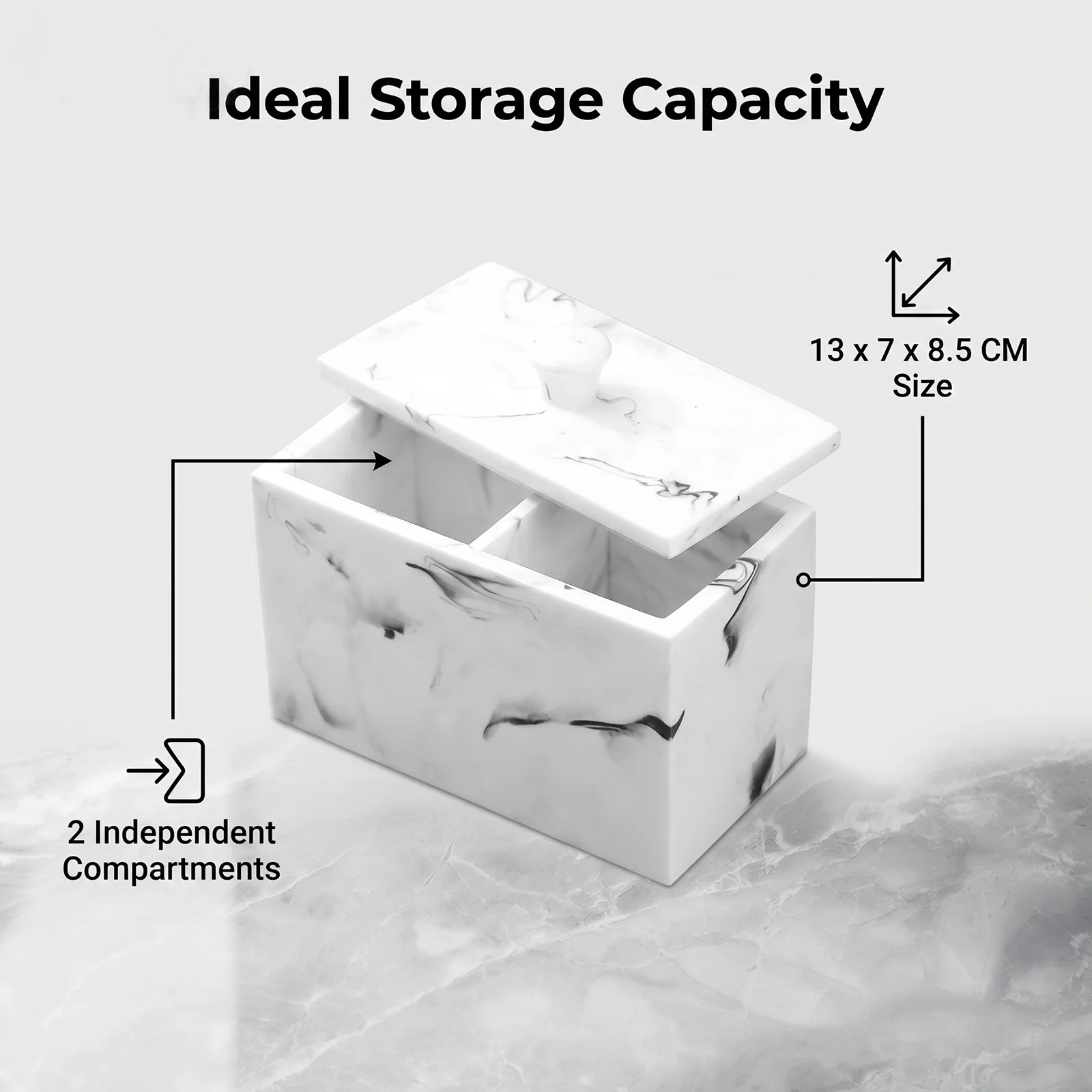 Elegant Marble Finish Resin Cotton Swab Holder Box, Small Storage Organizer Case for Swabs Toothpicks Jewelry Spare P