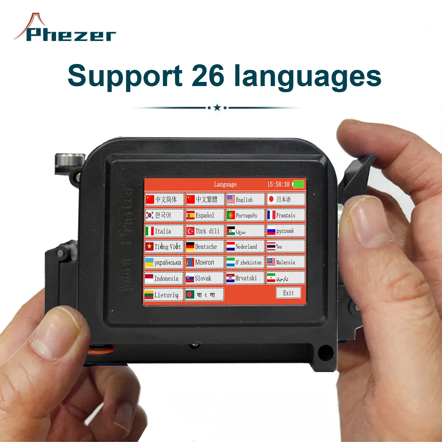 Phezer-Mini impresora portátil PC11Plus, 30 idiomas, 12,7/25,4mm, QR, código de barras, fecha, logotipo, fecha de caducidad, impresora de inyección