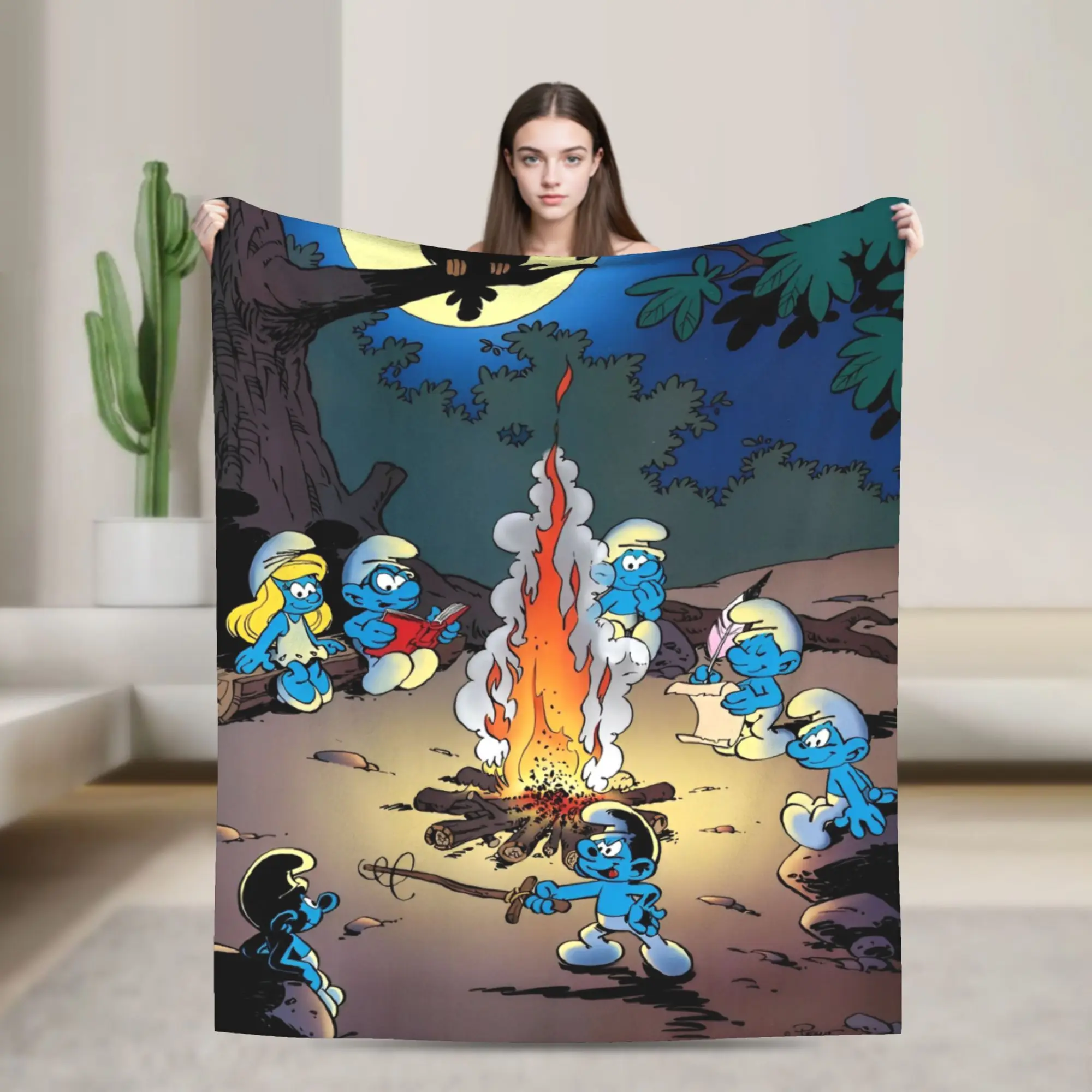 The S-Smurfs Family Bond Mantas Franela Mantas Ropa de cama Sofá Estampado Colchas suaves y cálidas,
