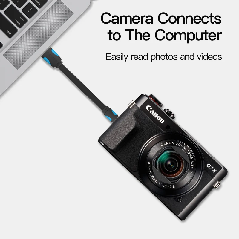 Vention كابل USB صغير 2A كابل شاحن بيانات سريع لمشغل MP3 MP4 سيارة DVR GPS كاميرا رقمية HDD كابل USB صغير 2.0