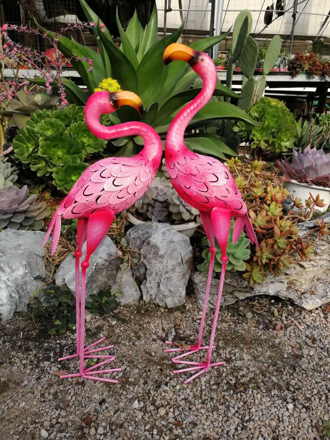 Pair of Tall Pink Flamingo Sculptures Yard Statues Outdoor Garden Balcony Porch Decoration Metal