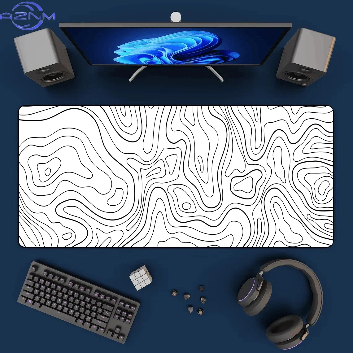 Black And White Strata Liquid Mousepad Large Abstract Mouse Pad XXL Desk Mat Gaming Deskmat With Lockedge Office Non-slip Carpet