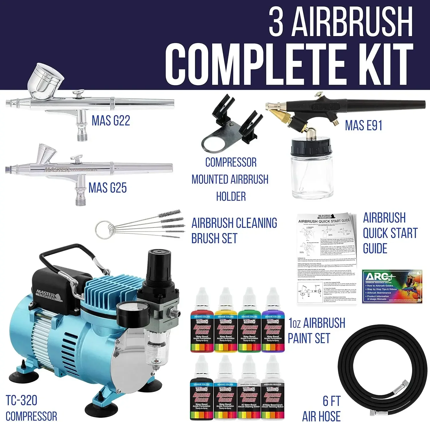 Airbrush Cool Runner II Dual Fan Air Compressor Airbrushing System Kit with 3 Professional Airbrushes, Gravity & Siphon Feed - 6
