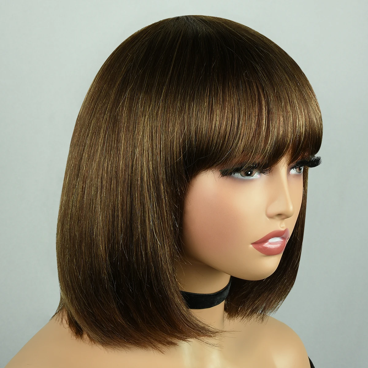 

Omber Color Human Hair Wigs Full Machine Made Wigs For Woman BOB Wigs Human Hair For Woman Fringe Straight Wigs