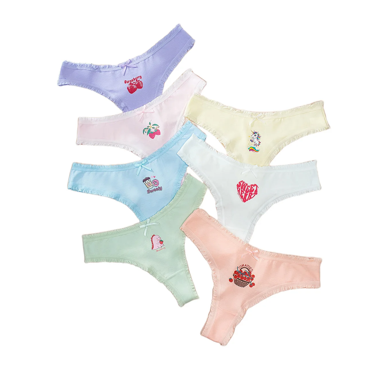 

7 пар пончиков в форме сердца, вишни, клубники, единороги, уличные женские стринги с героями мультфильмов, нижнее белье для девочек