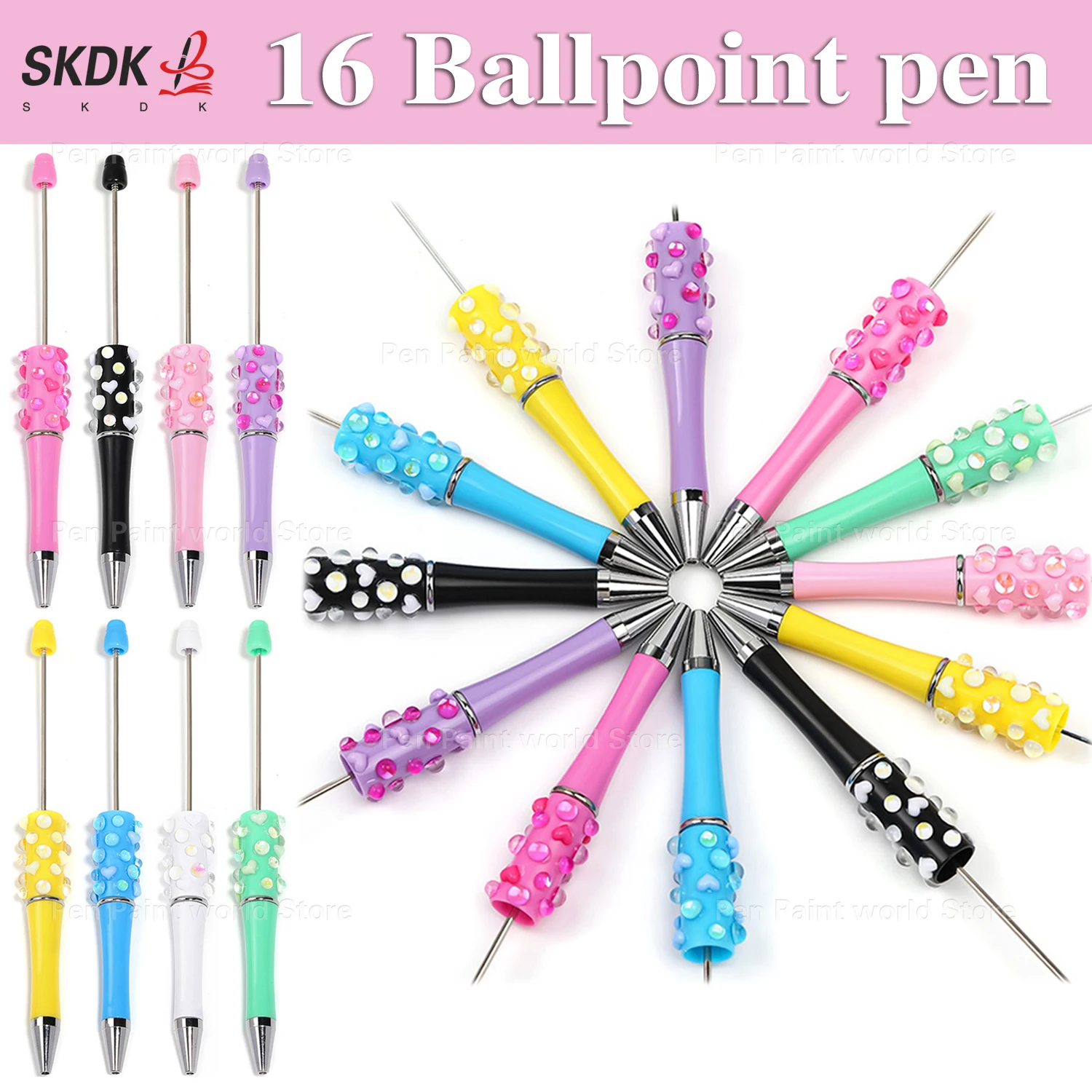 

16 шт., ручка из бисера в форме сердца в горошек — шариковая ручка со стразами в подарок для вечеринок, школы, офиса и творческого использования