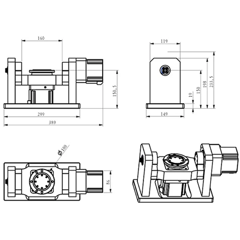 CNC Rotary Axis 4th 5th Axis Dividing Head Reduction Ratio 10:1 Harmonic Reducer Harmonic Gearbox NEMA 34 86 Stepper Motor