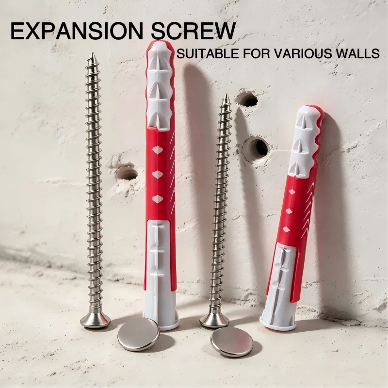 Nylon Expansion Anchor Wall Plug 40Pcs Set Carbon Steel Screw Heavy Duty with Screw Cover for Concrete Brick Drywall 8x65 8x80