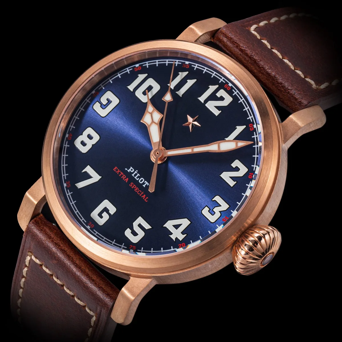 Pilot Watch Bronze Men's Wristwatches Automatic ST2130 Movement BGW9 Waterproof Luminous Sapphire Crystal CuSn8 Solid Case S408