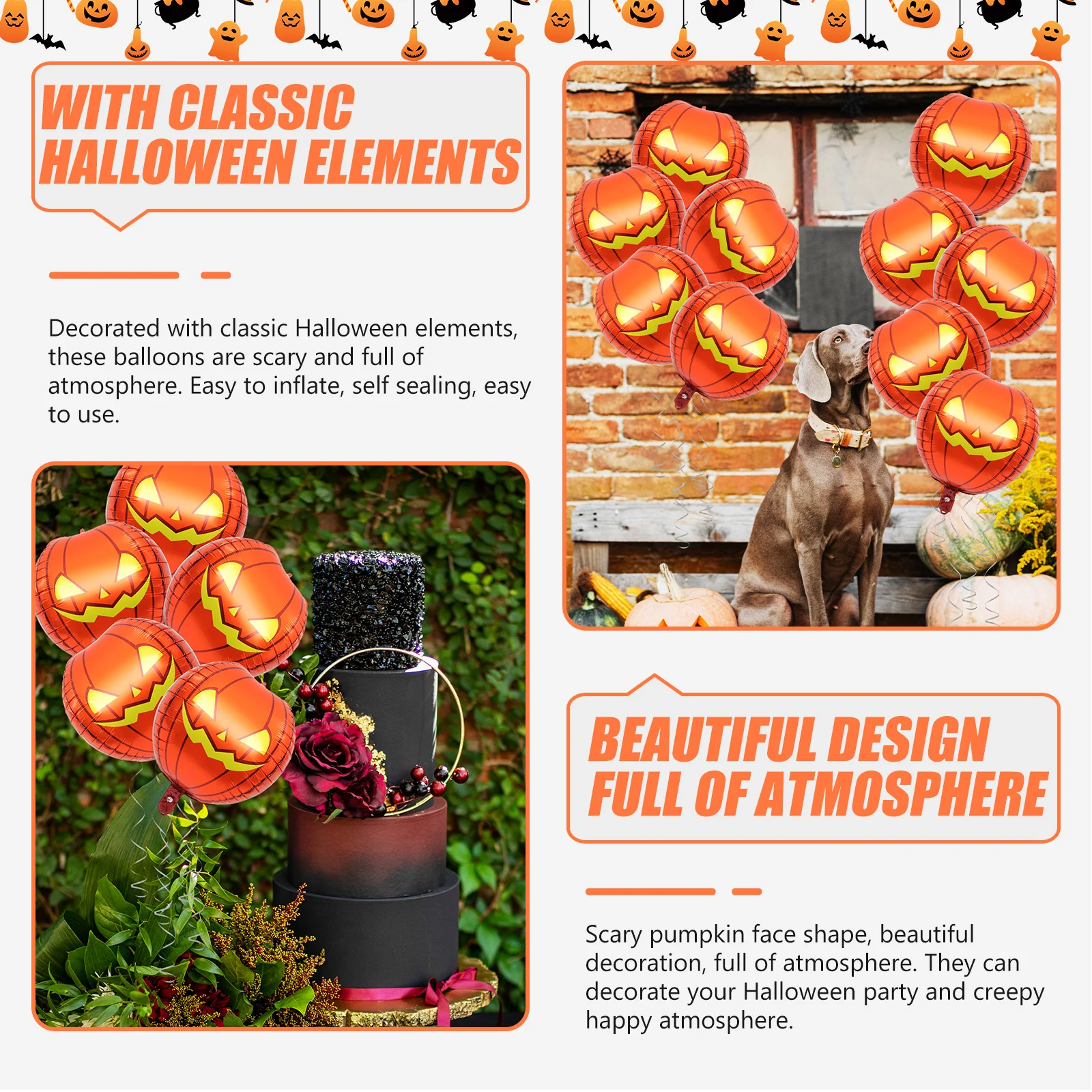 

10 Pcs Pumpkin Balloon Halloween Party Decorations for Horror Foil Ballon School Balloons Aluminum Bar