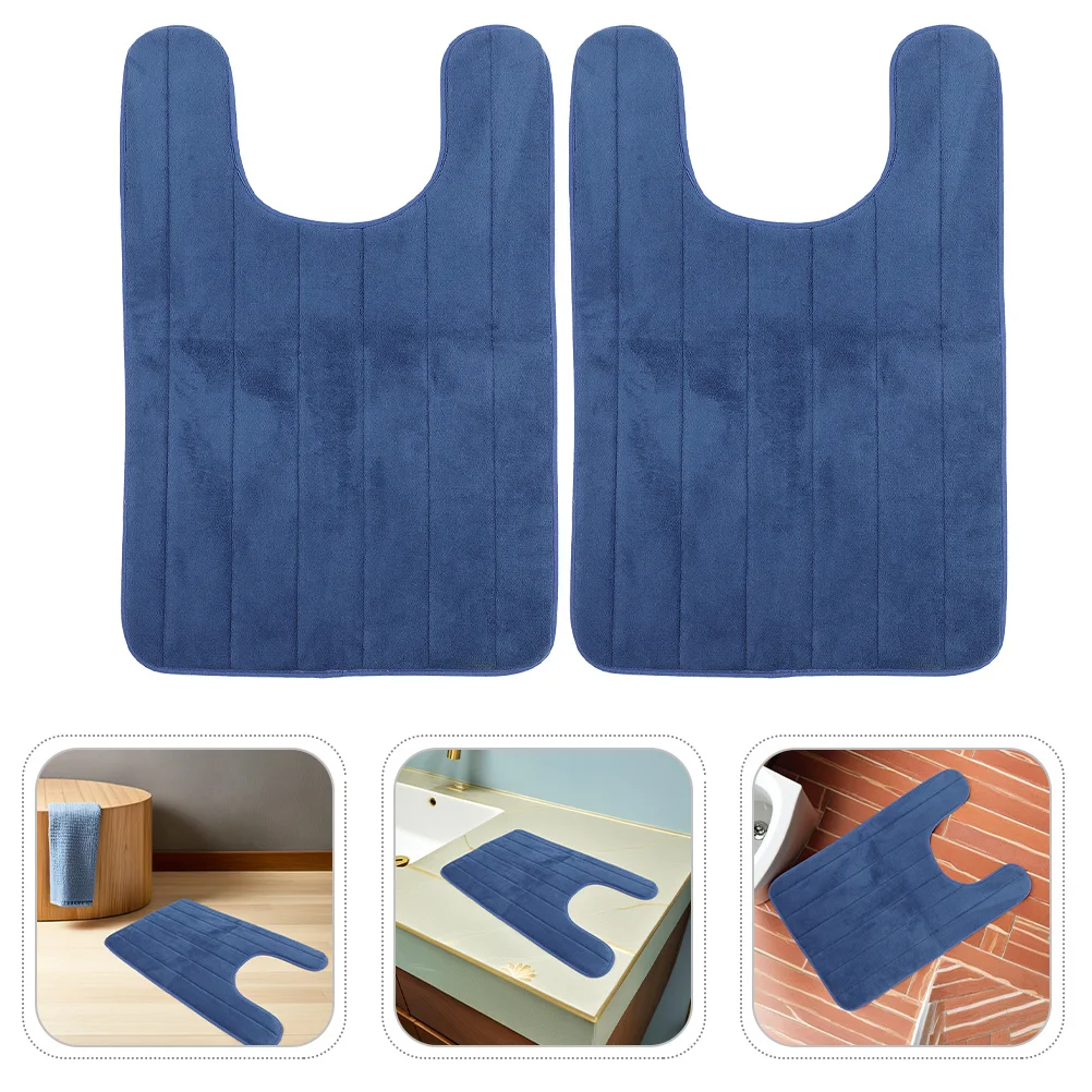

2Pcs Ultra Absorbent Coral Fleece Toilet Mat U Shaped Non Slip Washable Bathroom Rug Contour Floor Mat Pedestal Cushion